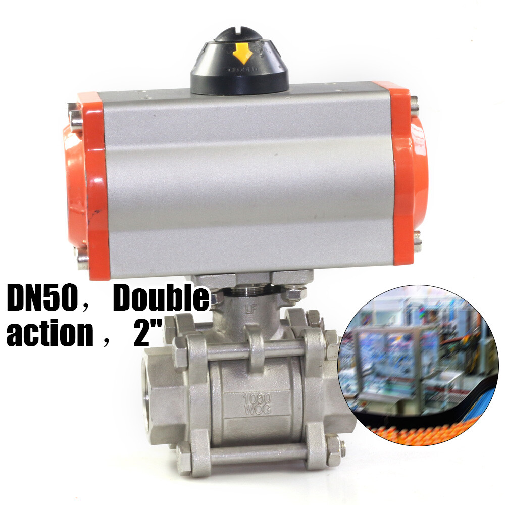 2 In Pneumatic Ball Valve Stainless Steel Air Actuated Valve Dual Acting 1000PSI
