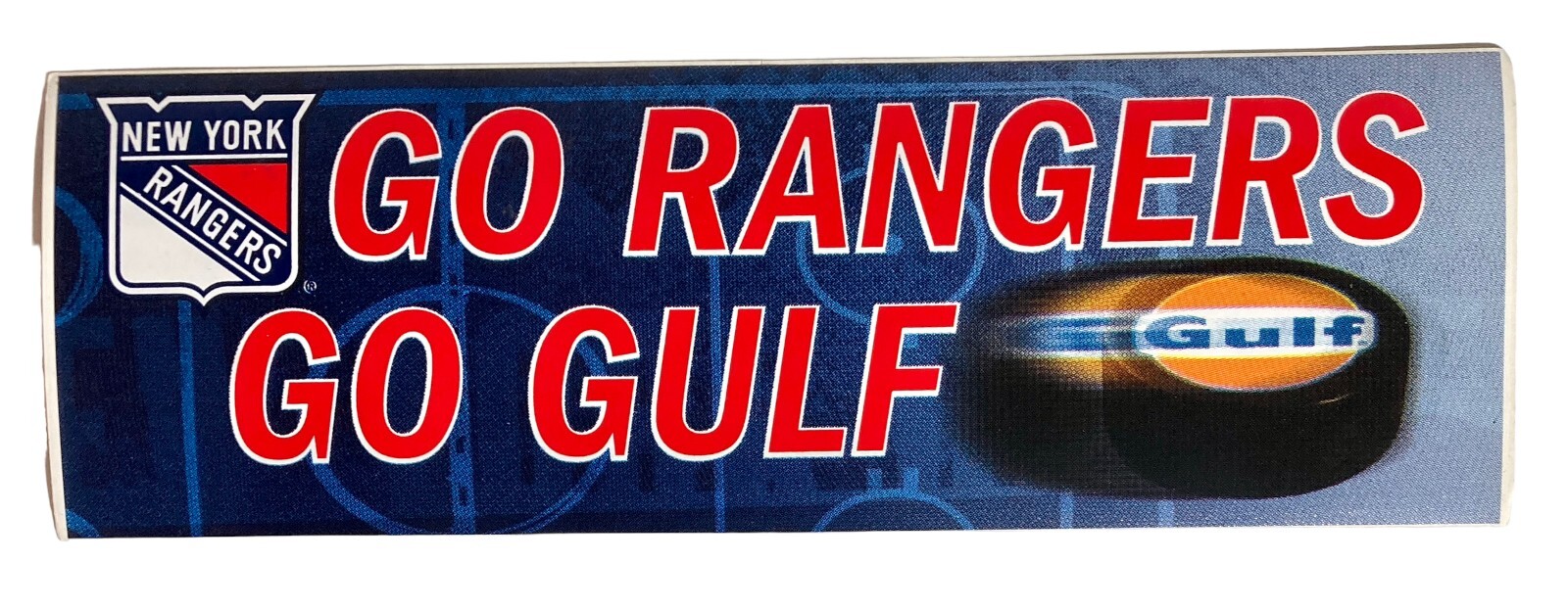 New York Rangers Hockey Gulf Vintage 1990s Bumper Sticker Go Rangers Go Gulf NOS