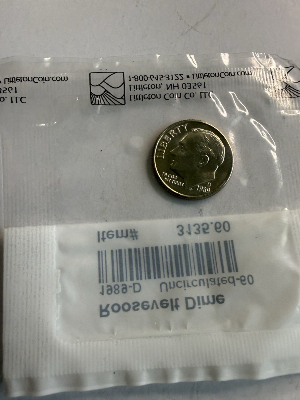1989 d roosevelt dime In Littleton Packaging