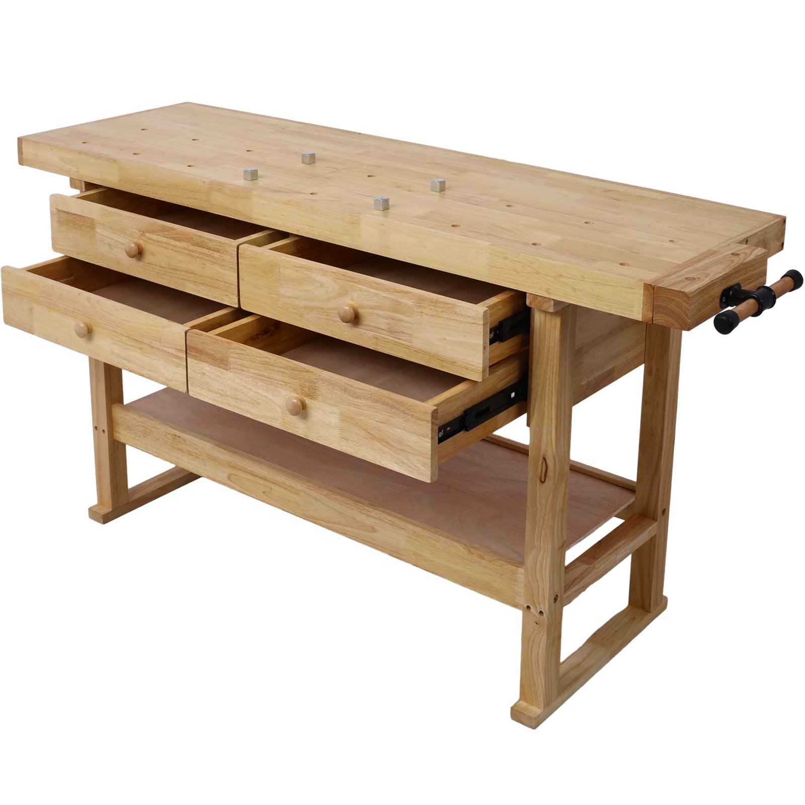 60in Rubber Wood Workbench with 4 Drawers for Garage Workshop