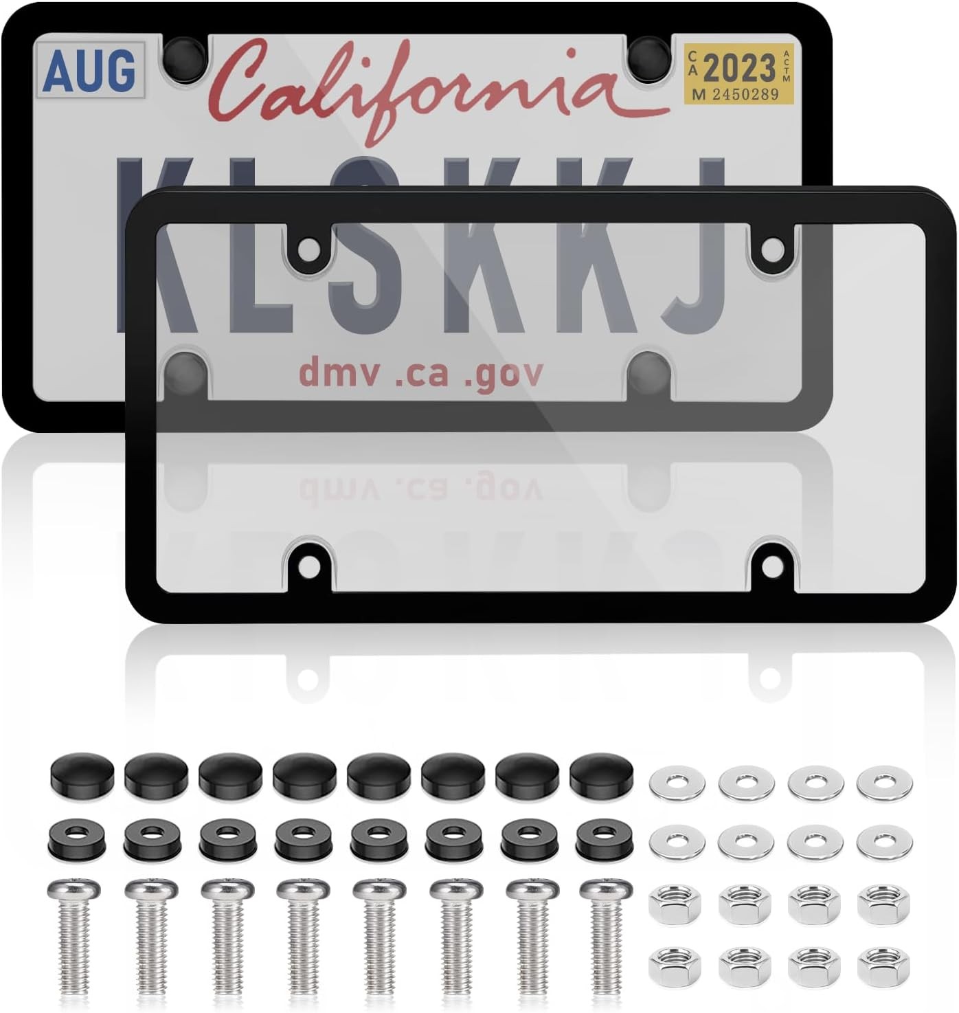 2X Unbreakable License Plate Covers+Frames Auto Tag Shield Protector Front Rear