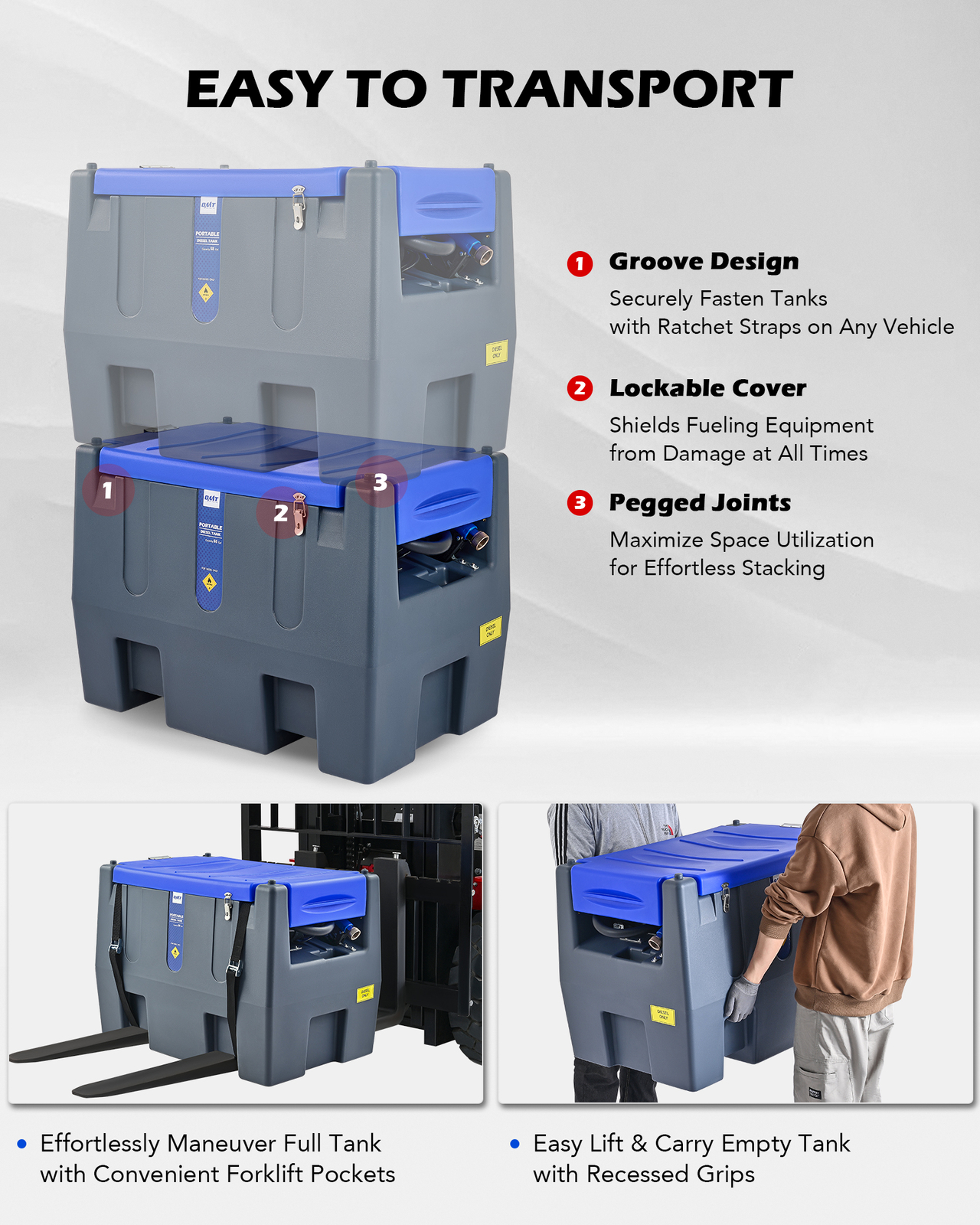 OMT 58 gal Portable Diesel Tank w 12V Transfer Pump for Easy Fuel Transportation