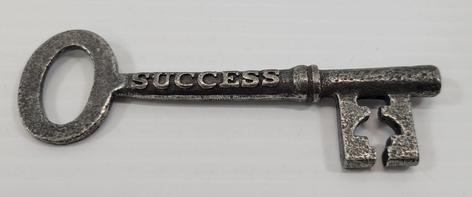 *B53) Vintage Cassiopeia Pewter Key to Life Success Victorian Gate Skeleton Key