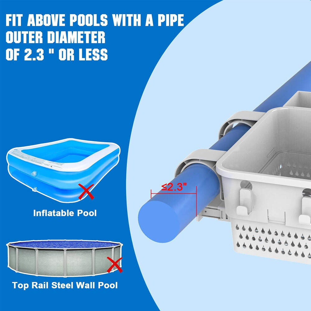 2 Pack Poolside Storage Basket with Cup Holder & Hooks for Above Ground Pool