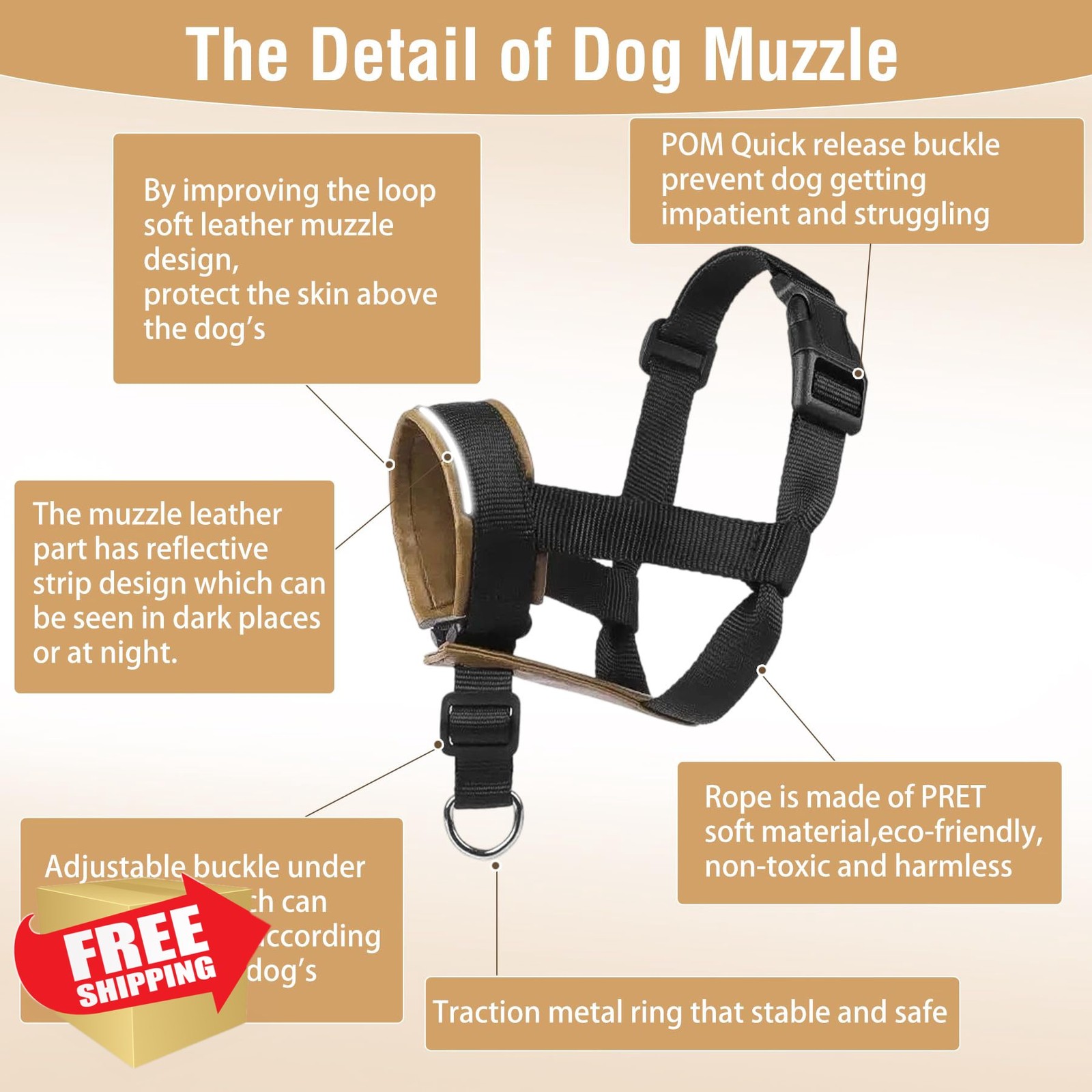 AoKayzu Dog Muzzle Khaki Small