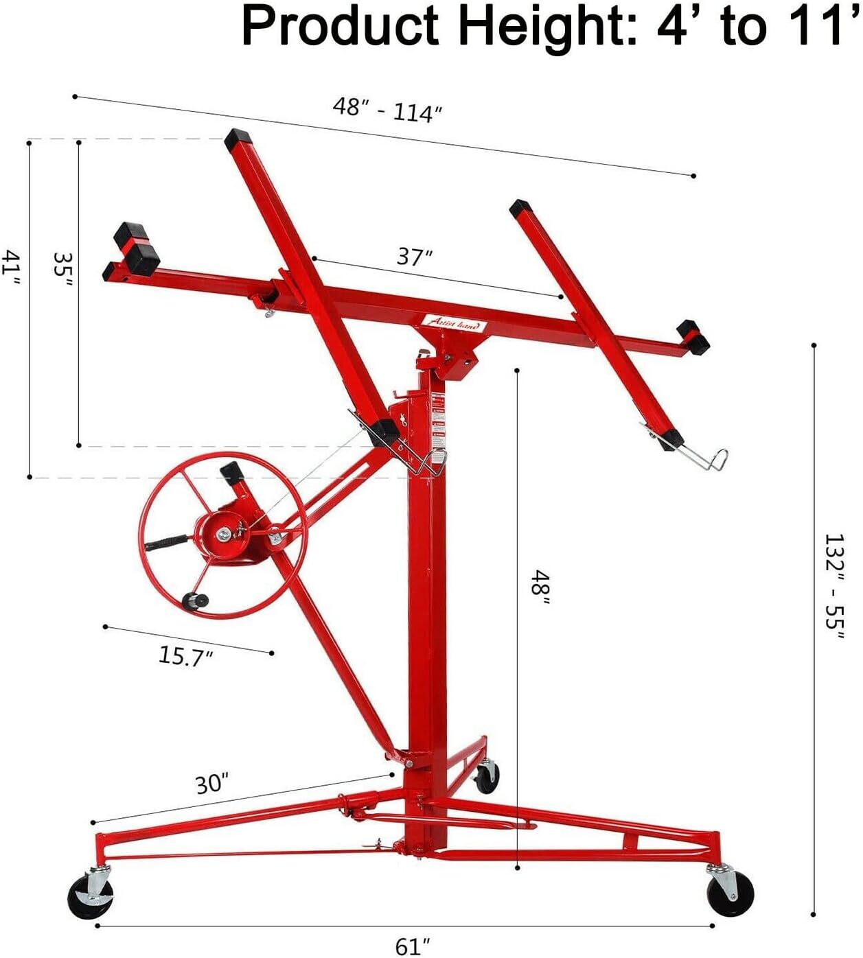 11FT Drywall Lift Panel Hoist 150LBS Capacity One Person Operation with Brake