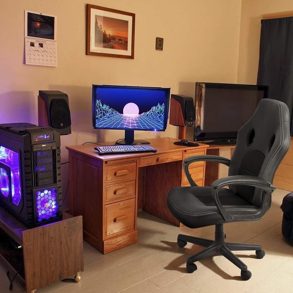 Adjustable Office Gaming Chair High Back Leather Ergonomic Computer Chairs Black