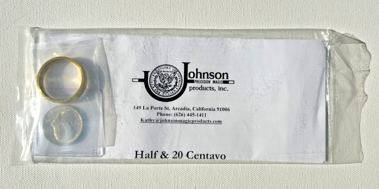 Johnson Precision Magic Half & 20 Centavo Coin Trick NOS Rare Sealed Set EDC New
