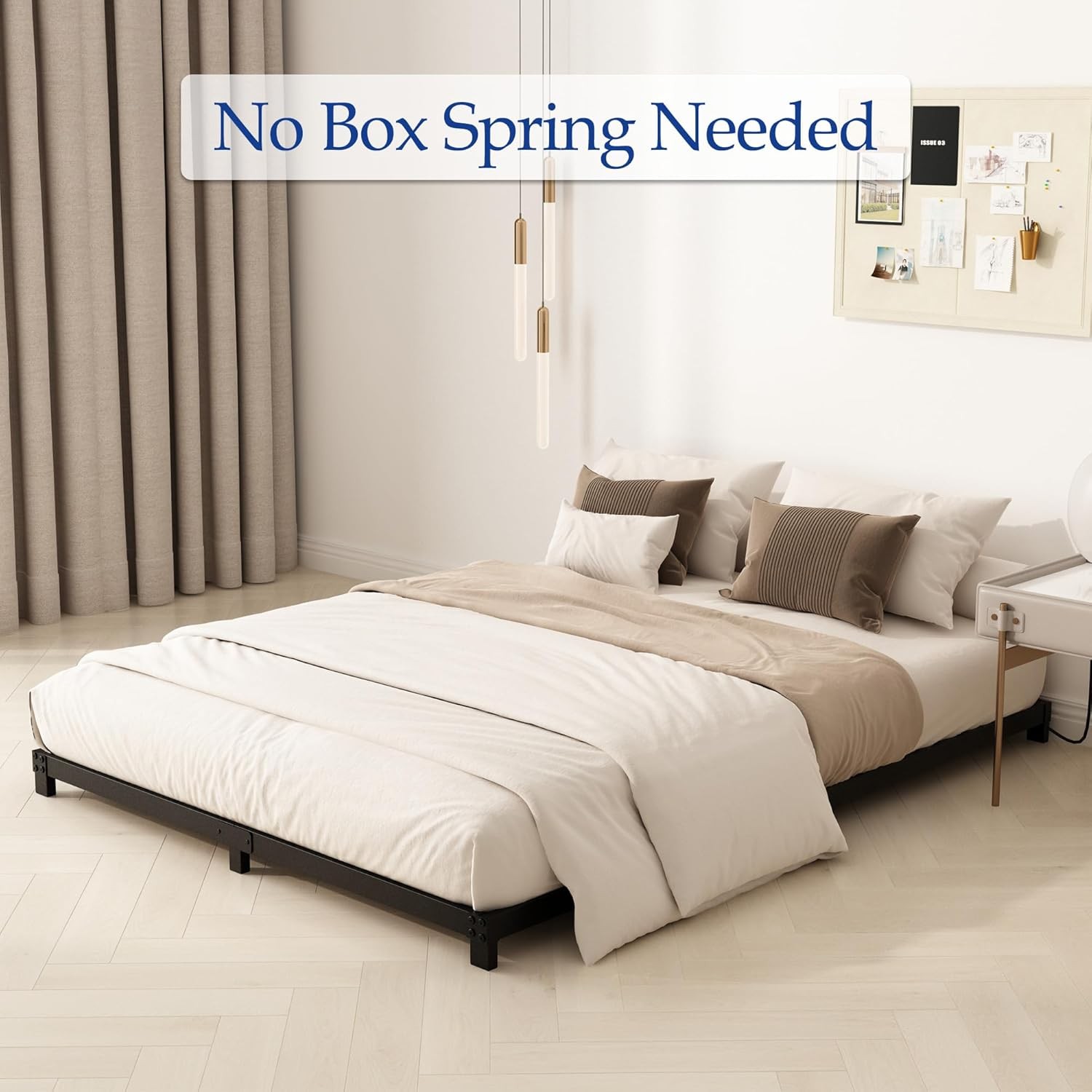 4 Inch Full Size Bed Frame Heavy Duty Metal Platform Low Bed Frame Full No Box