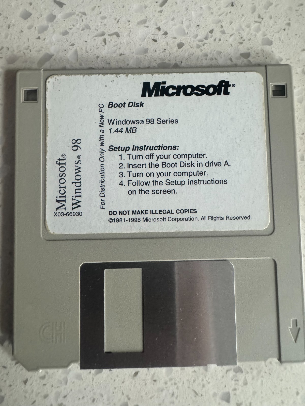 Vintage Microsoft Windows 98 Boot Disk 1.44MB Floppy OEM X03-66930 Tested