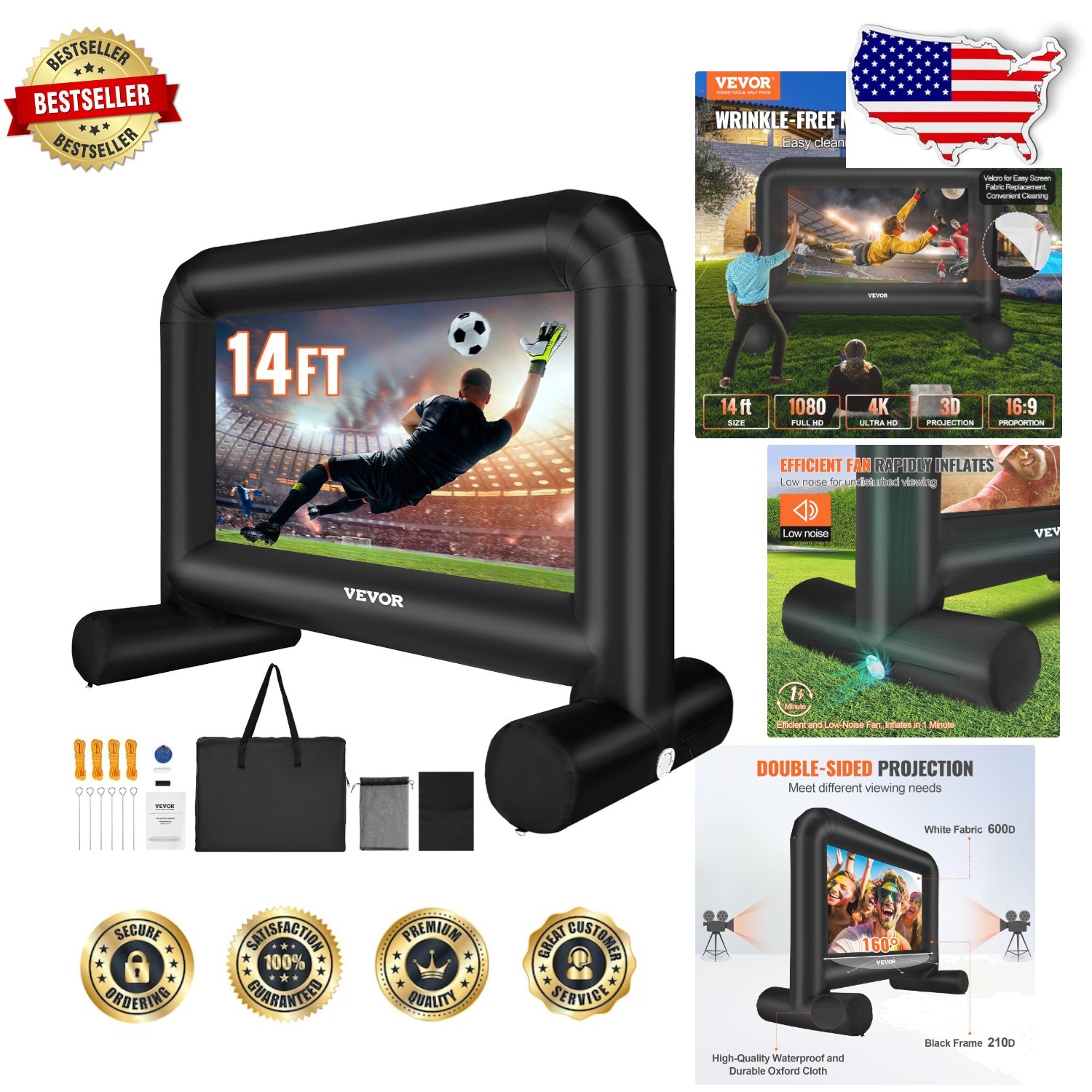 Large 14FT Inflatable Movie Screen, Silent Blower, Portable Carry Bag Included