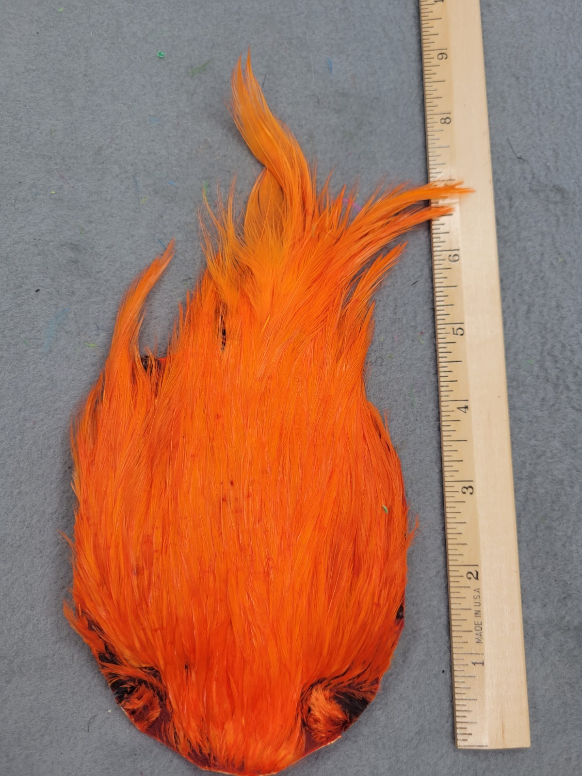 Lot 323, Grade B, DYED BRIGHTER ORANGE India Rooster Streamer Neck Cape Feathers