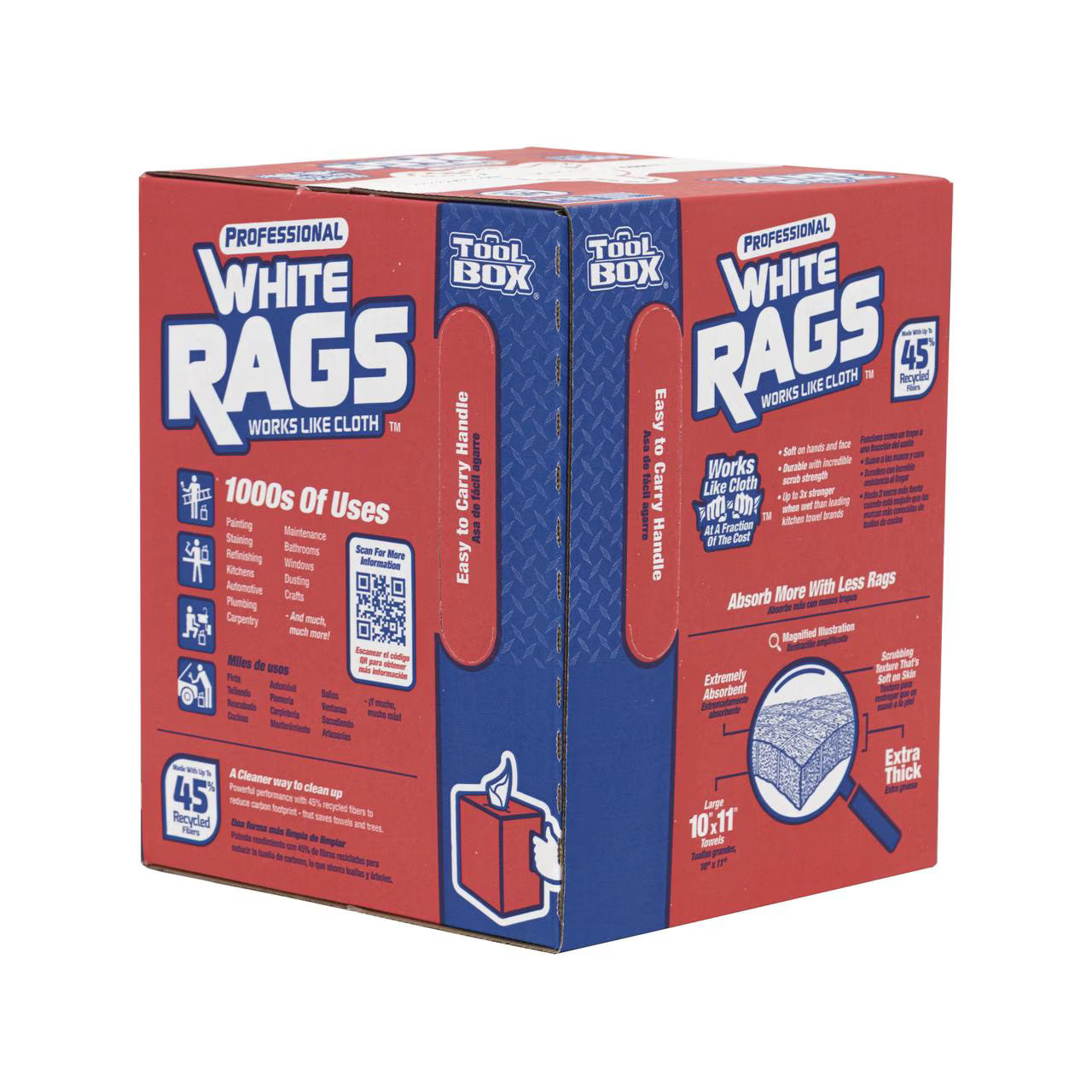 TOOLBOX Professional White Rags (200 Sheets; 10" x 11" Sheet Size; Disposable