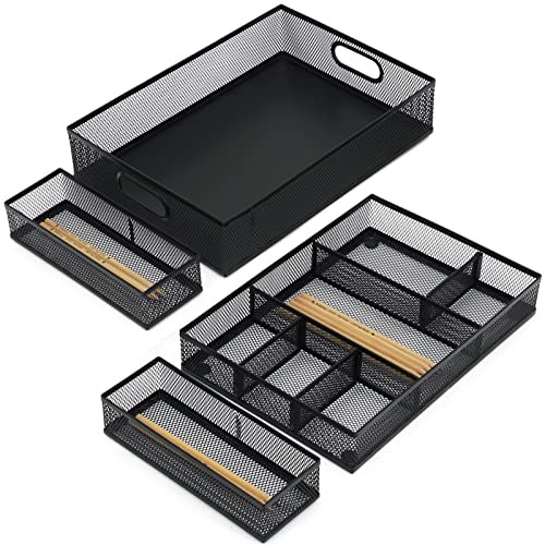 Desk Drawer Organizer with 6 Adjustable Dividers, Metal Pen organizer for