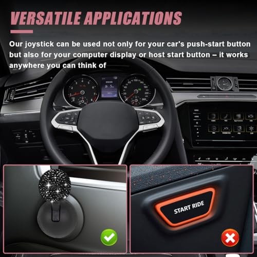 Car Push Start Button Cover, Rhinestone Engine Start Stop Button Joystick Black