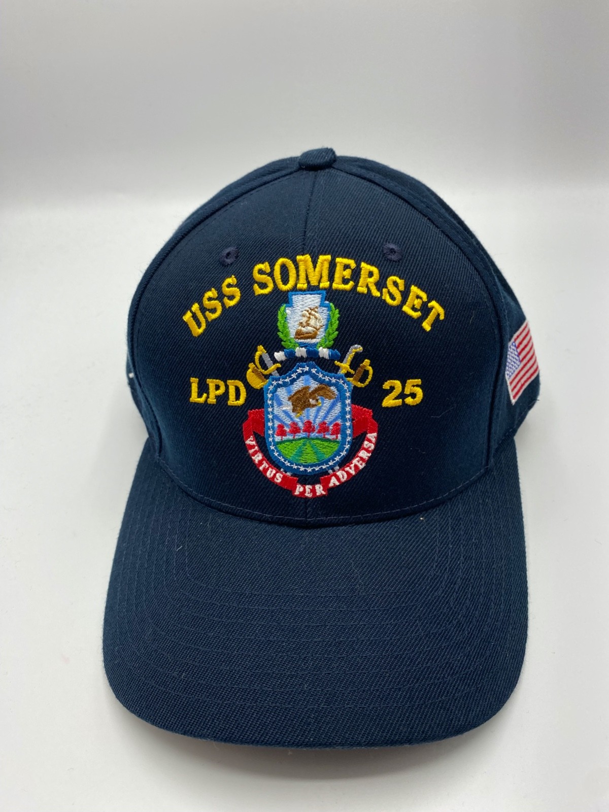 The Corps USS Somerset LPD 25 Logo Blue Baseball Cap Hat One Size
