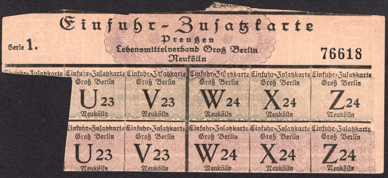 Food Rations coupon (Einfuhr Zusatzkarte) - Series:76618 Germany -"N20"
