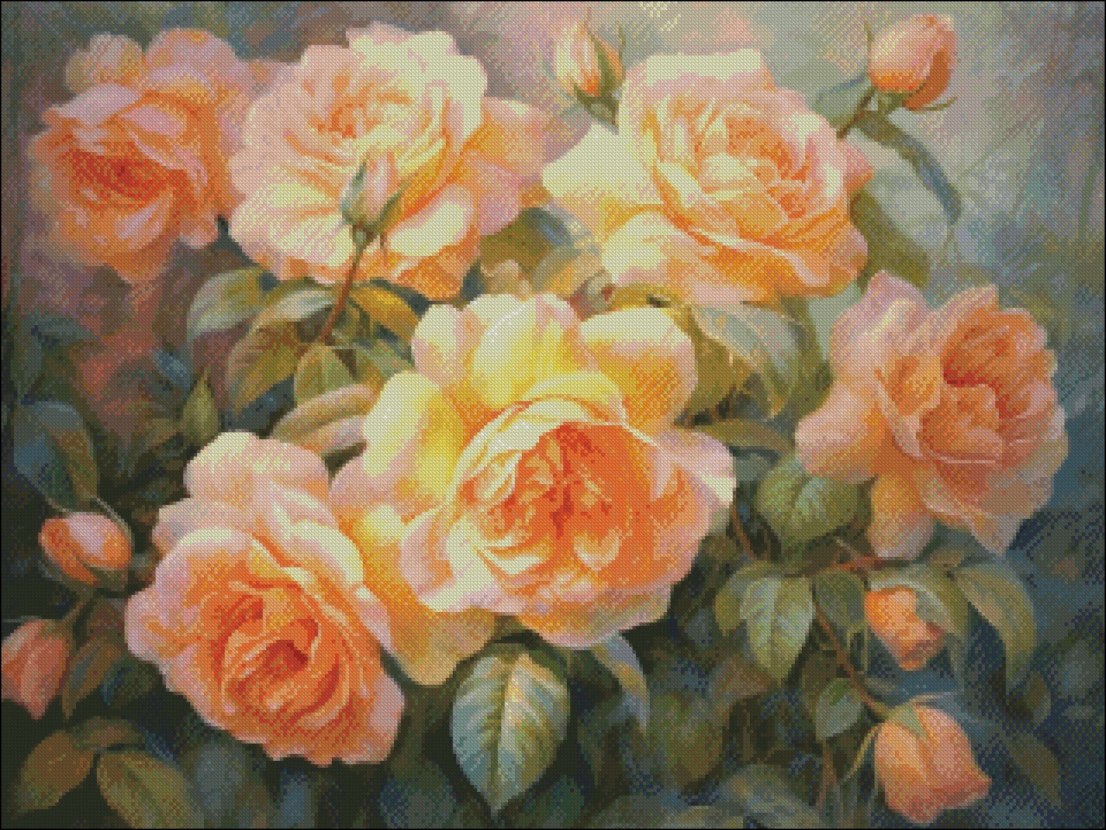 Orange Roses - DIY Chart Counted Cross Stitch Patterns Needlework DMC Color