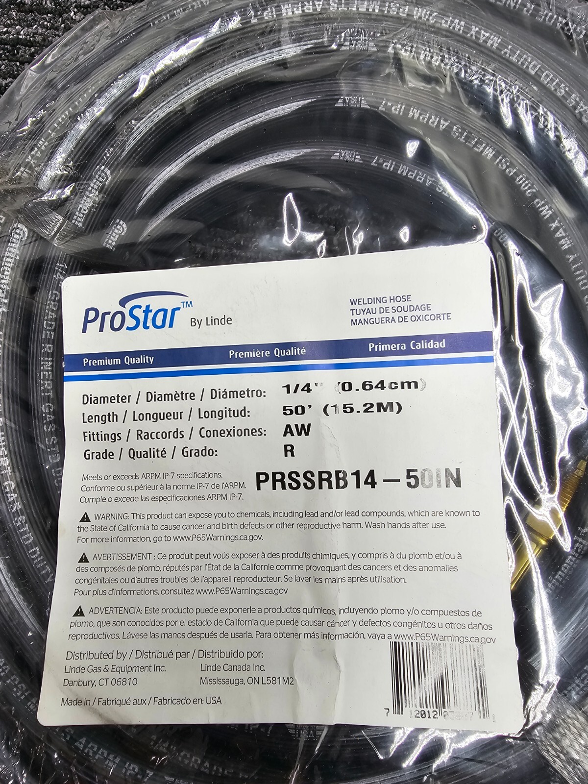 ProStar Gas Hose, Single Fitted, 1/4" Size, 50' Length, Black | PRSSRB14-50IN