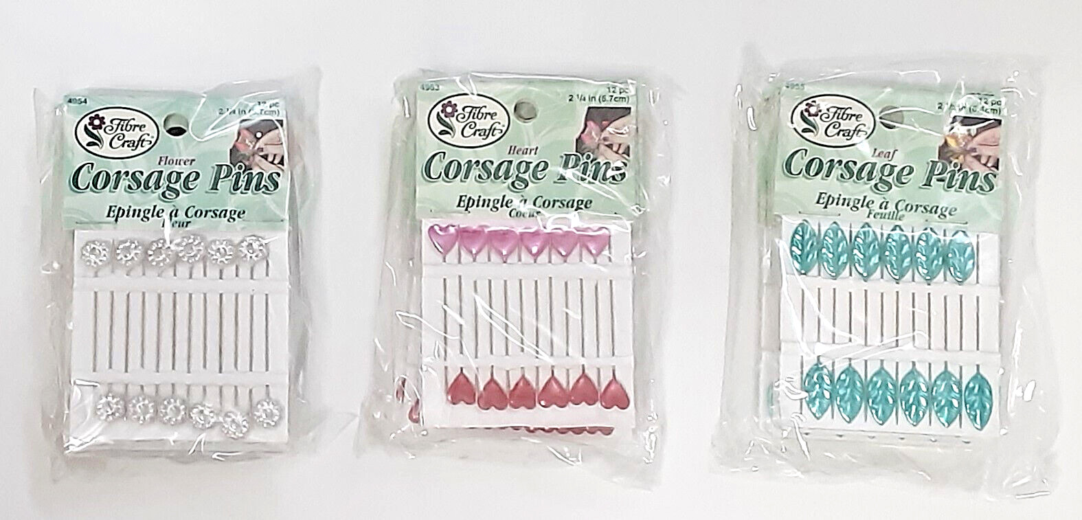 NEW Corsage/Craft Pins, Leaves, Flowers, Hearts, 6 Cards of each, 216 Pins Total
