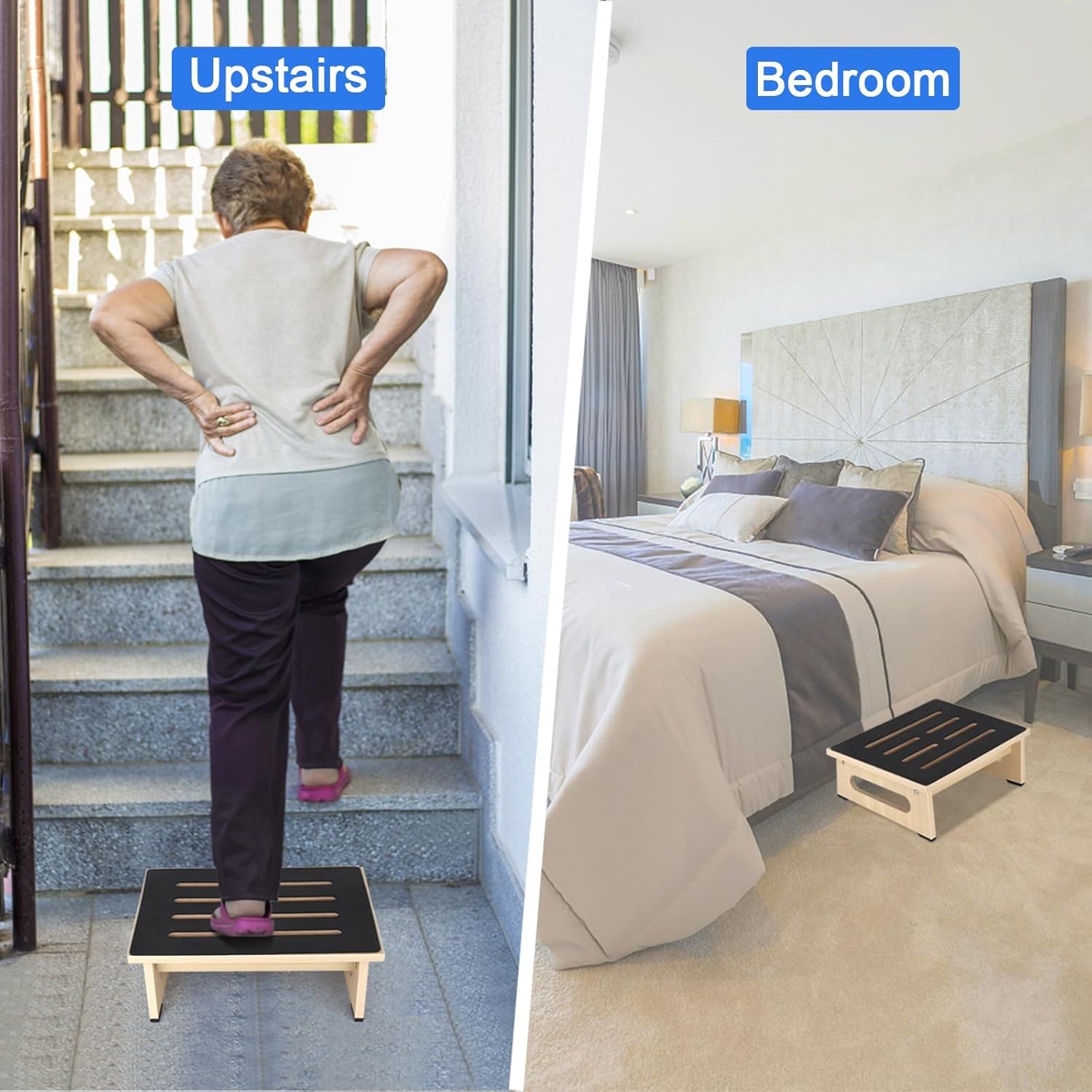 One Step Stool for Adults Seniors with Non-Slip Rubber 5.3 Inch, Light Wood