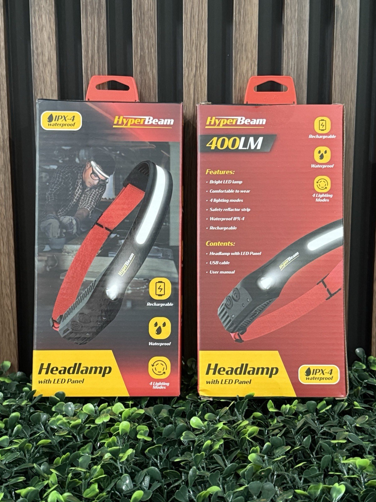 HyperBeam 400LM LED Headlamp IPX-4 Waterproof Rechargeable 4 Lighting Modes