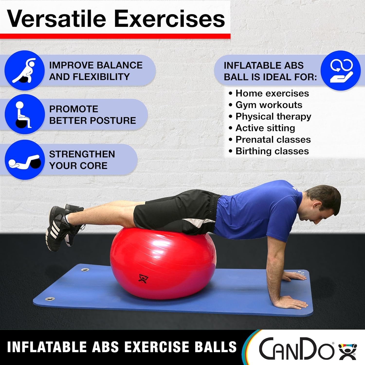 Inflatable Exercise Ball Red 42",Durable Extra Thick Non-Slip Stability Ball
