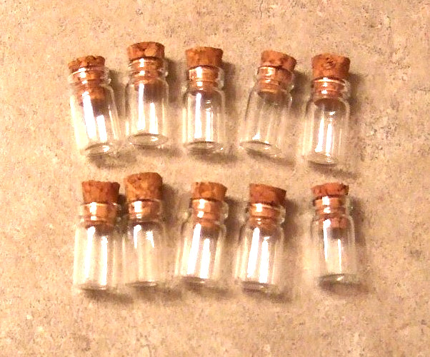 Lot of 10 Mini Corked Clear Glass Bottles For Crafting 3/4" H x 3/8" W- NWOT (A)