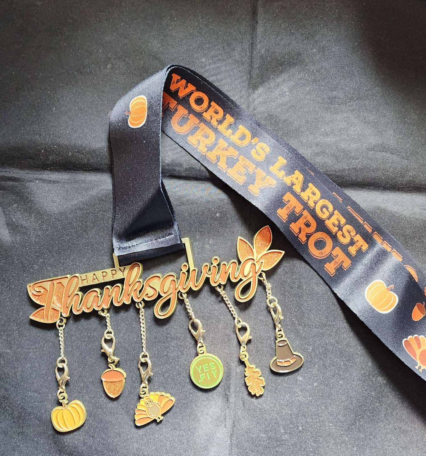 Happy Thanksgiving World's Largest Turkey Trot Running Medal YES.FIT with Charms