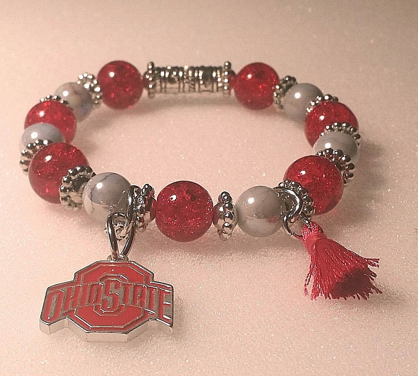 Beaded Bracelet with Sports Fan Charm and Tassel - 8 inch-One Of A Kind
