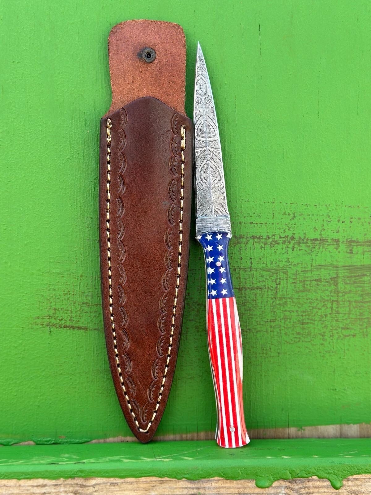 Damascus dagger Knife fixed blade boot knife Ideal DOUBLE-EDGE Full Tang