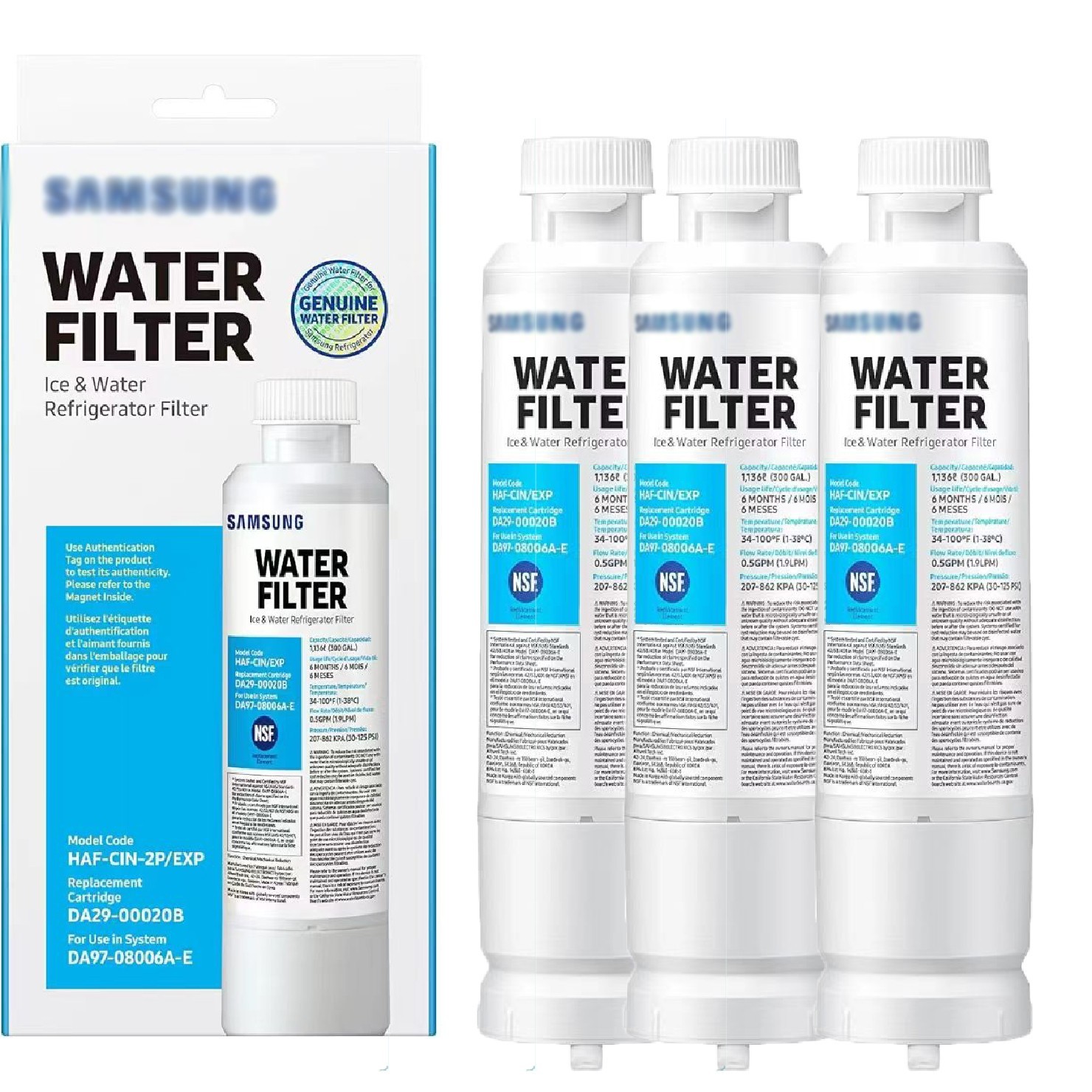 3 Pack Refrigerator Water Filter | Fits Samsung DA29-00020B HAF-CIN/EXP, Replace