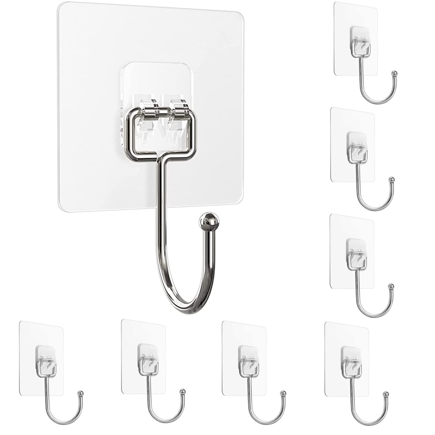 Large Adhesive Hooks 22Ib(Max),Waterproof and Rustproof Large, Transparent