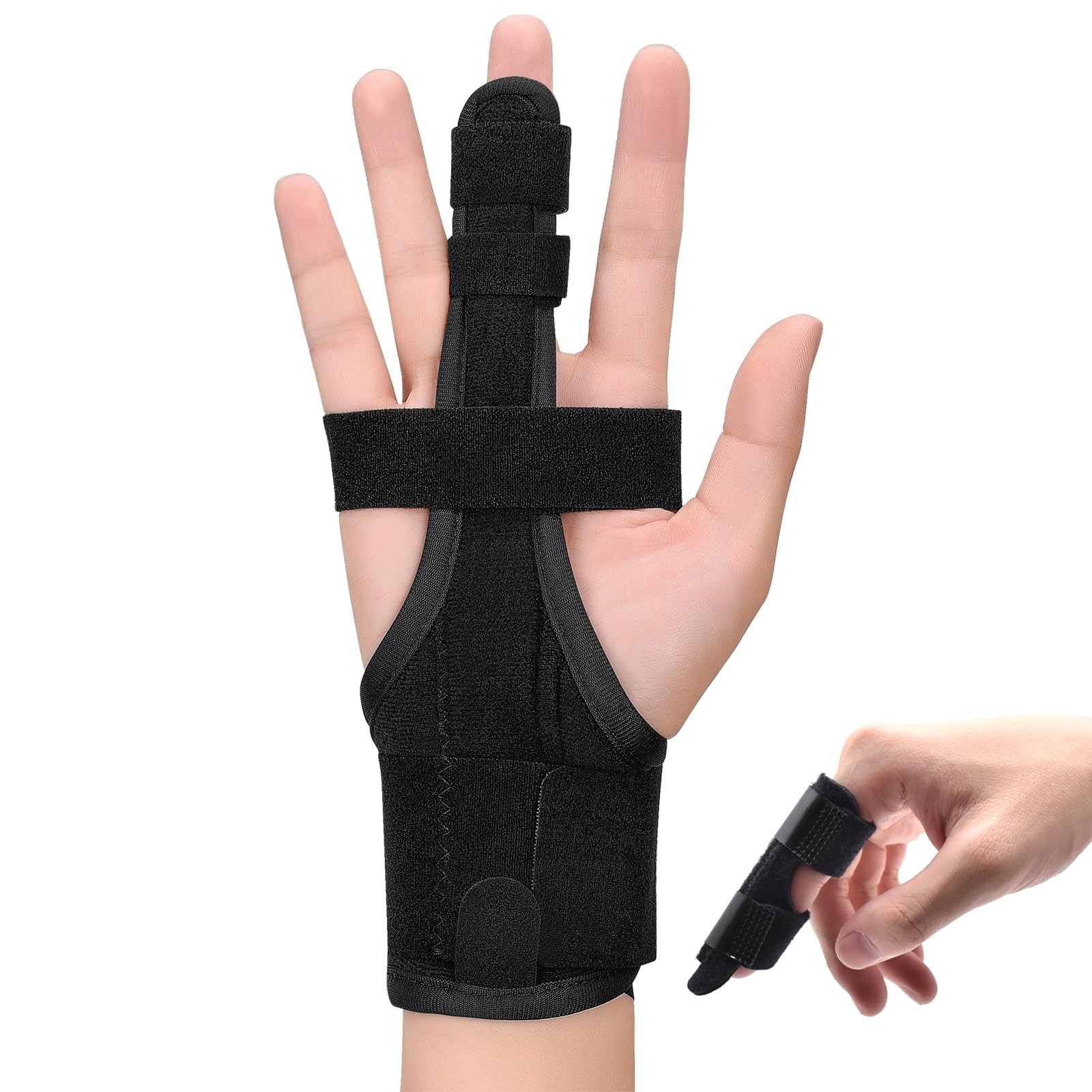 PKSTONE Full Trigger Finger Splint - Hand and Wrist Brace Medium, Black