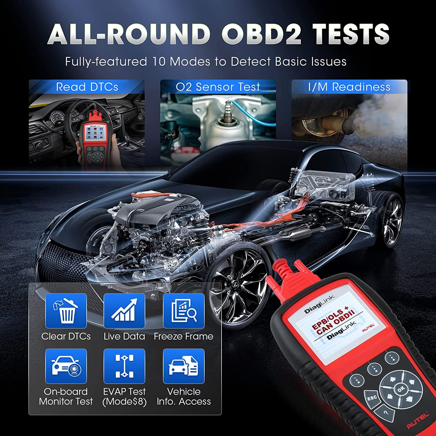 2026 Car All System Scanner Autel MaxiDiag Elite DiagLink OBD2 Diagnostic Reader