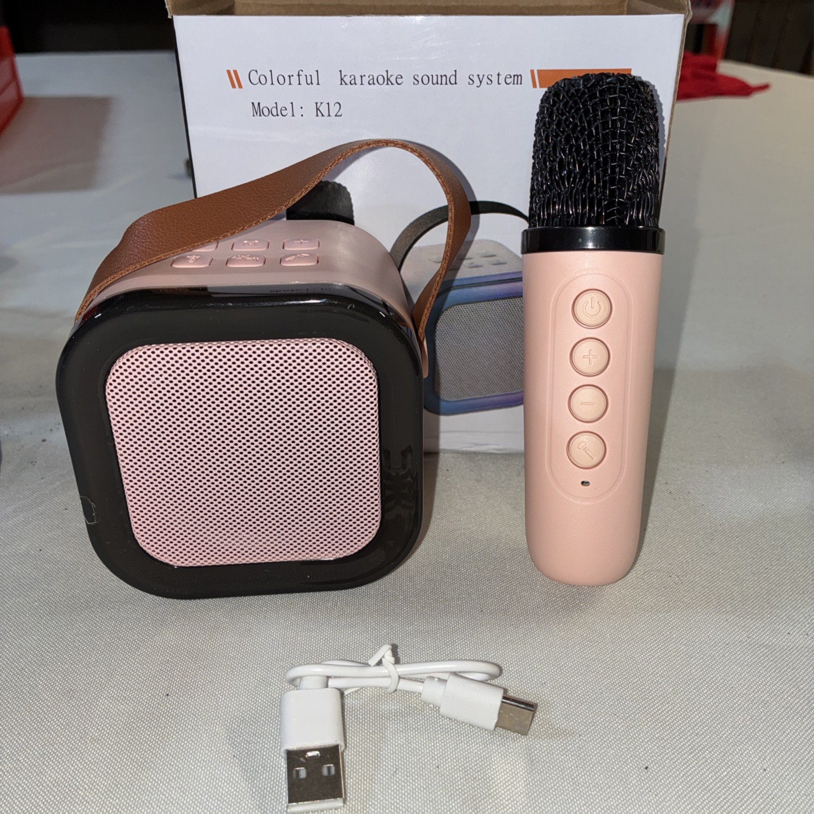 Mini Karaoke Machine with 1Wireless Microphone- pink Portable Bluetooth