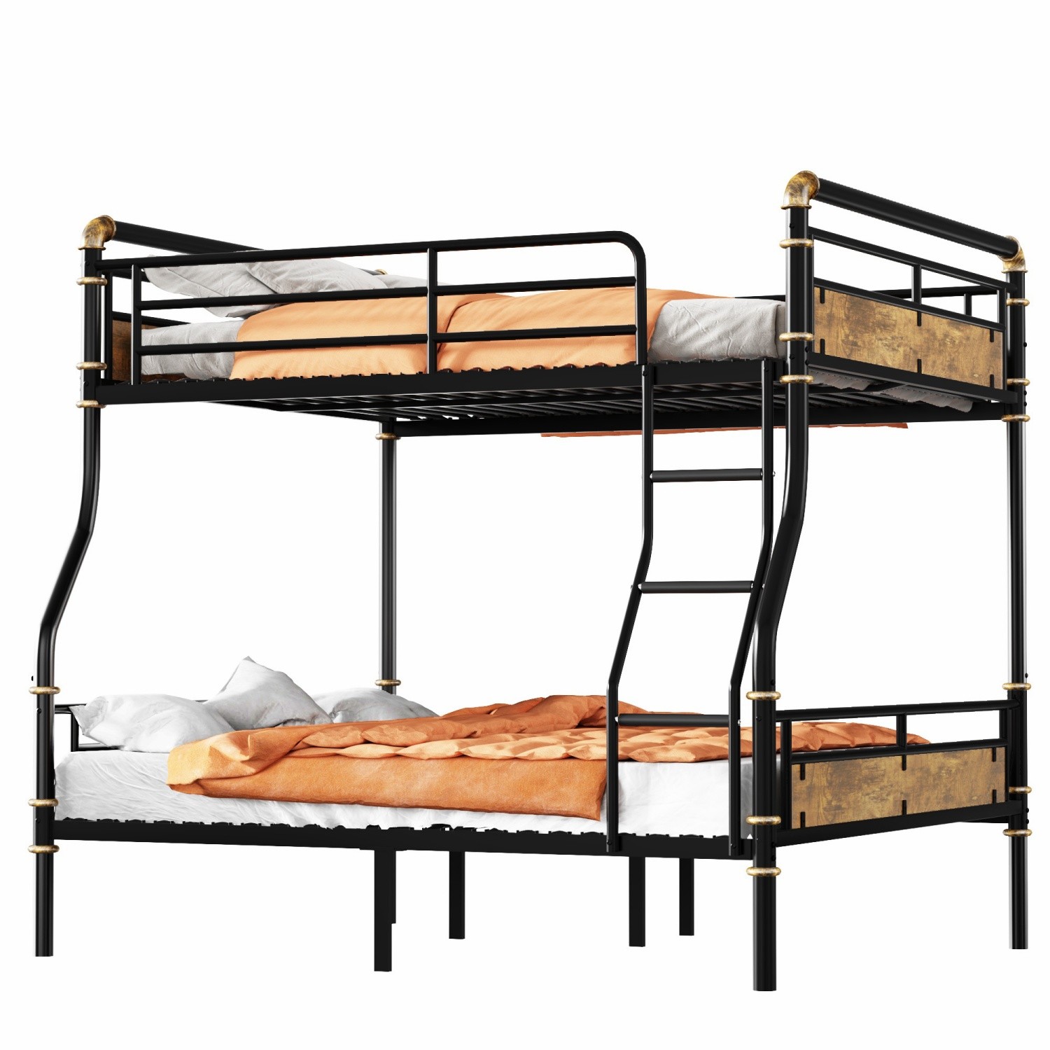 Full XL Over Queen Metal Bunk Bed Frame Convertible Into Two Single Bed Black