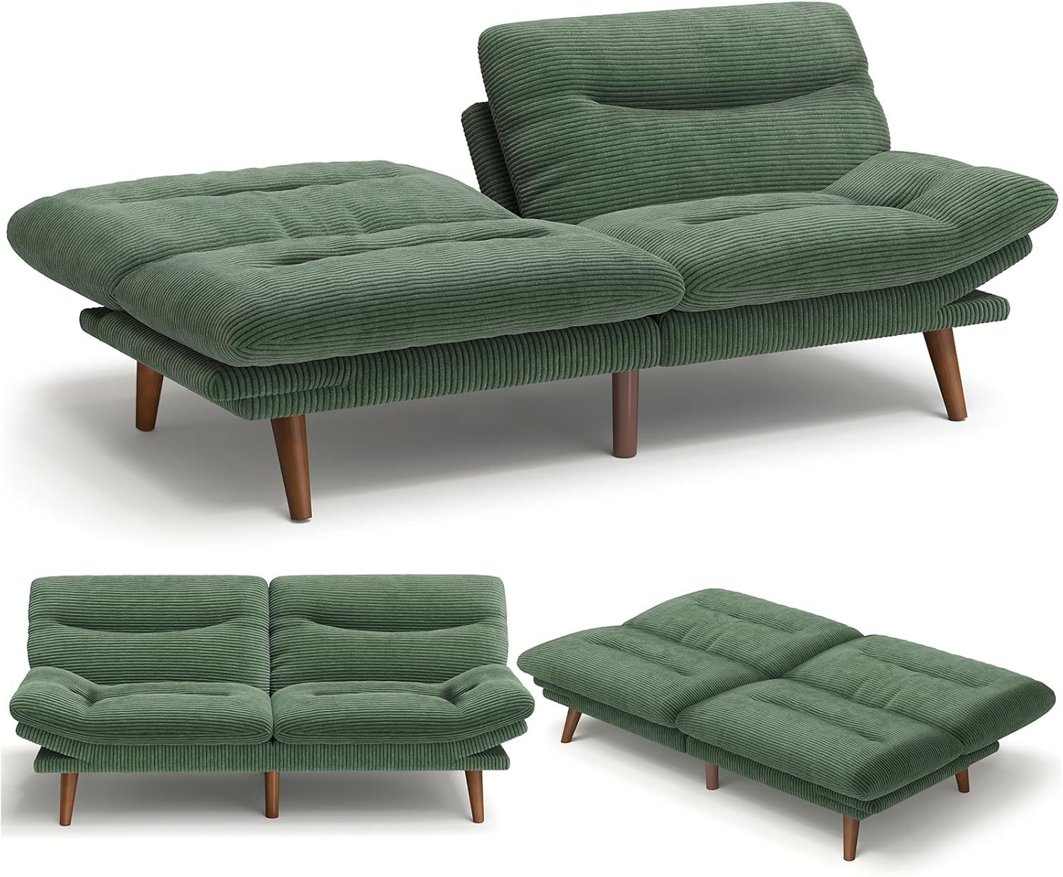75" Green 3-in-1 Futon Sofa Bed with Adjustable Backrest for Ultimate Comfort