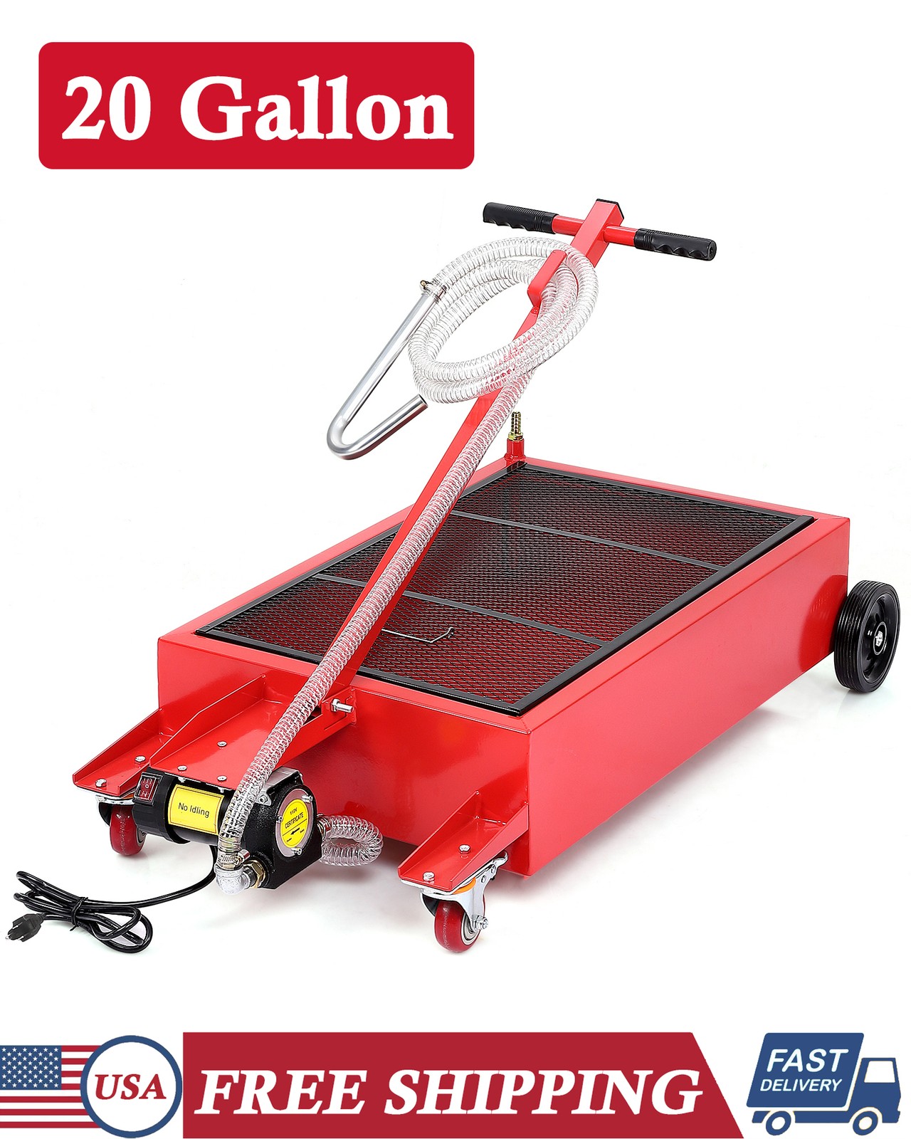 20 Gallon Electric Oil Drain Pan with 110V Pump& Hose Low Profile Oil Drain Cart