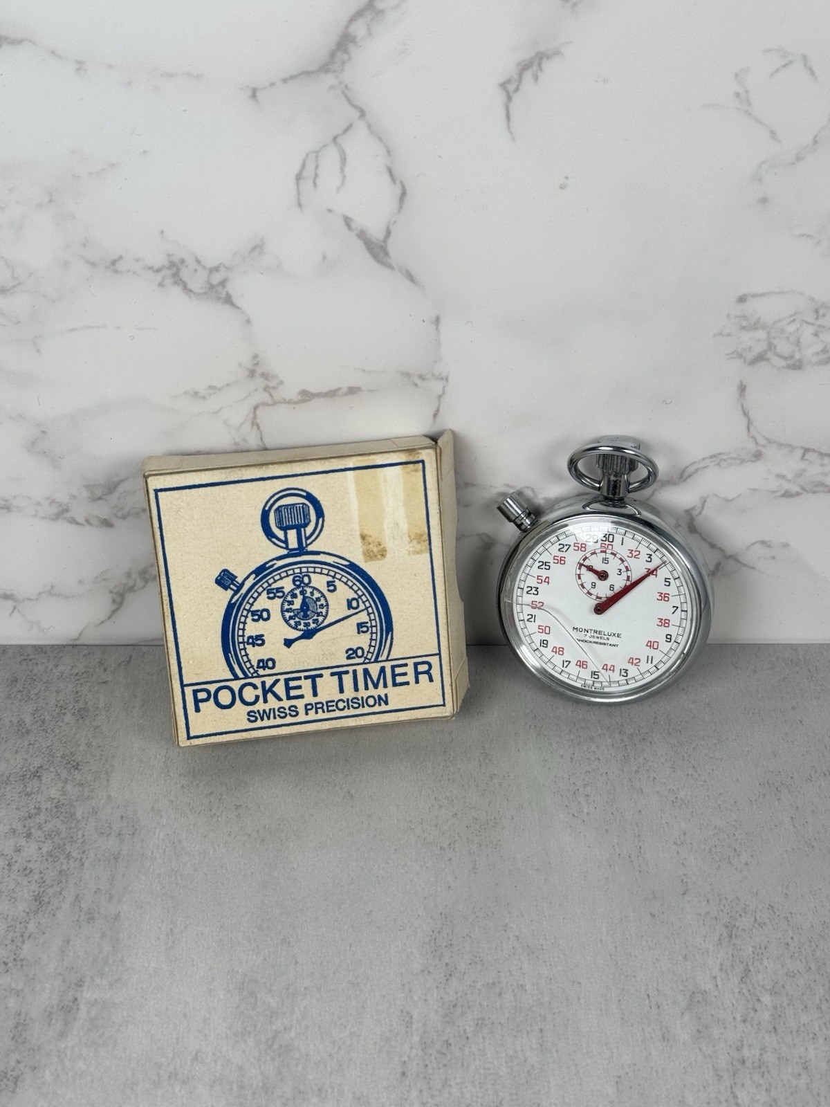 Montreluxe 7 Jewels Swiss Made Shockresistant  Stopwatch For Parts/Repair W/Box