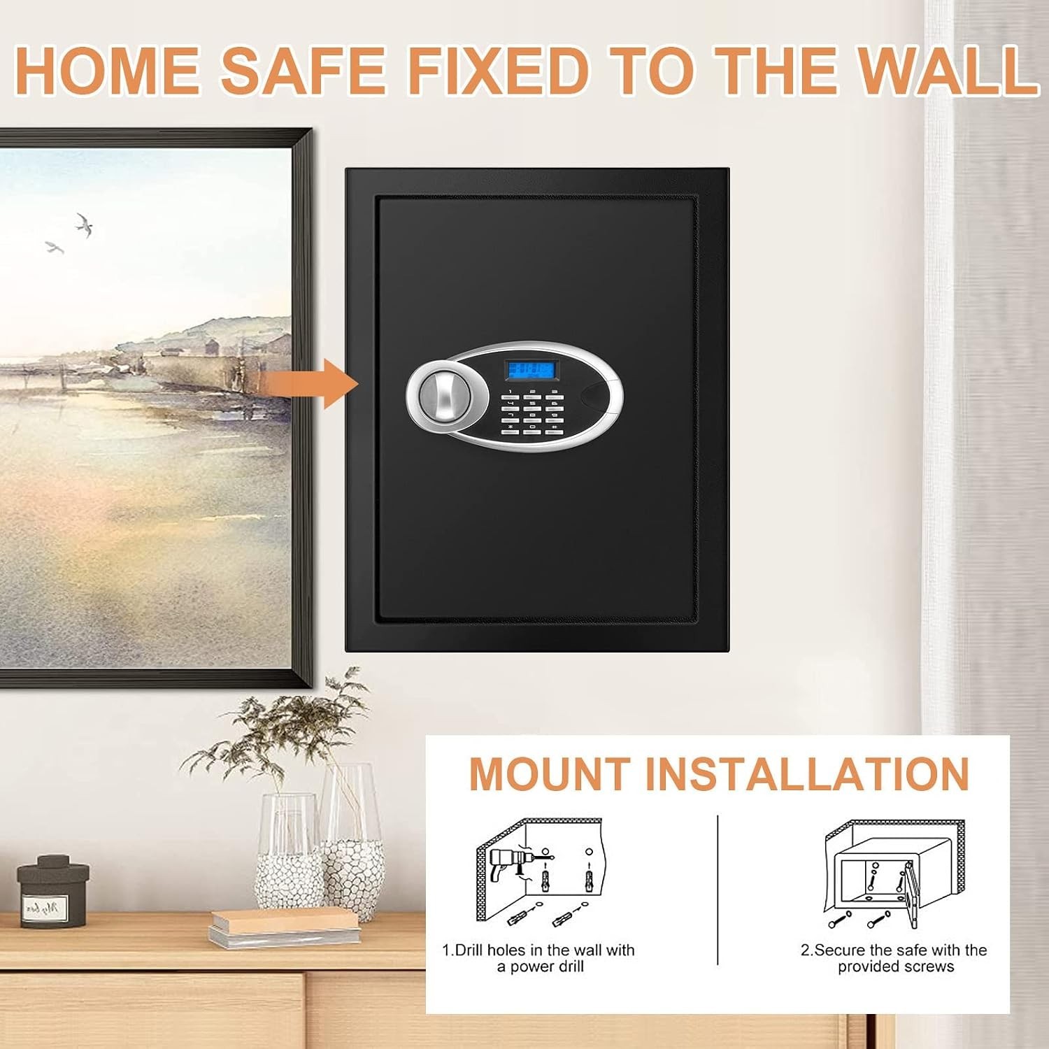 Waterproof 3.3 Cu Ft Digital Safe with Removable Shelf for Valuables & Documents