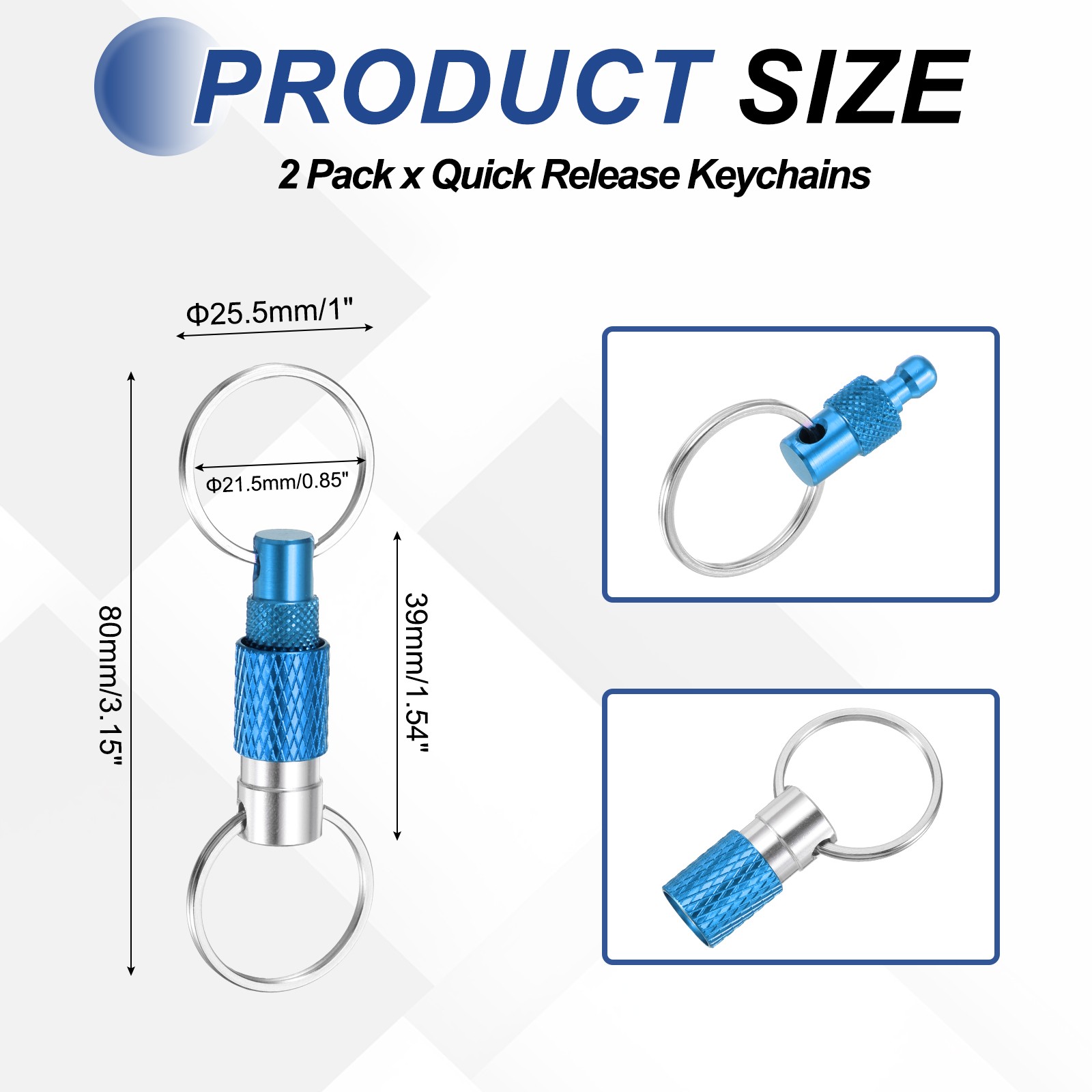 2 Pack Quick Release Keychain Pull Apart Detachable Swivel Keychain, Light Blue