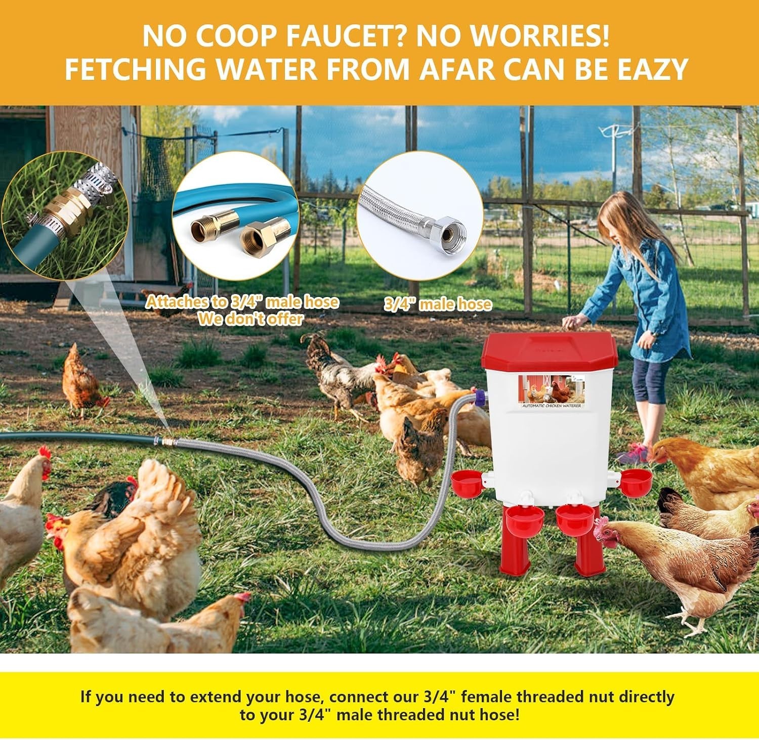 Gravity-Fed Automatic Chicken Watering System - Leak-Proof Design, Eco-Friendly