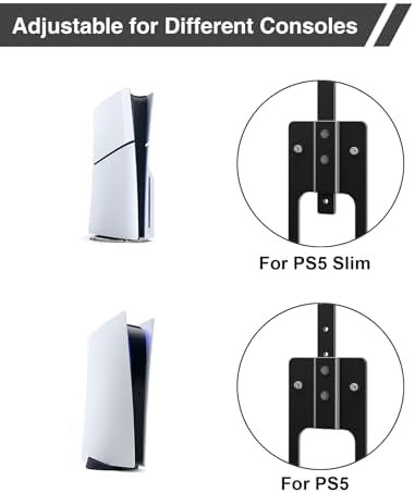 Upgraded Adjustable Console Holder Wall Mount for PS5: Black Gaming Stand for Pl