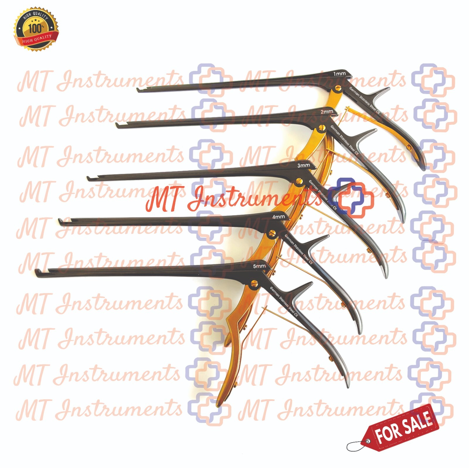 Kerrison Rongeurs 1mm to 5mm Set 8'' Titanium Nitride Black & Gold Coated German