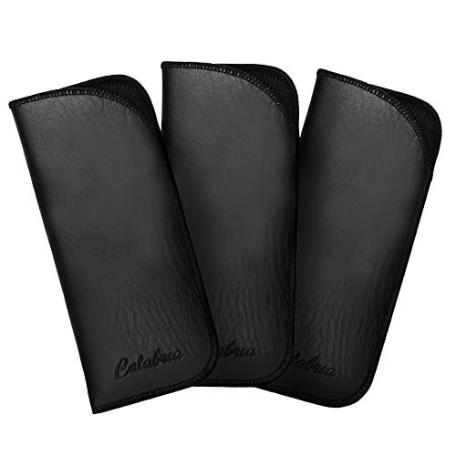 Calabria Half Slip Soft Grain Eyeglass Case 3 PACK BLACK Syn.Leather &Felt Lined