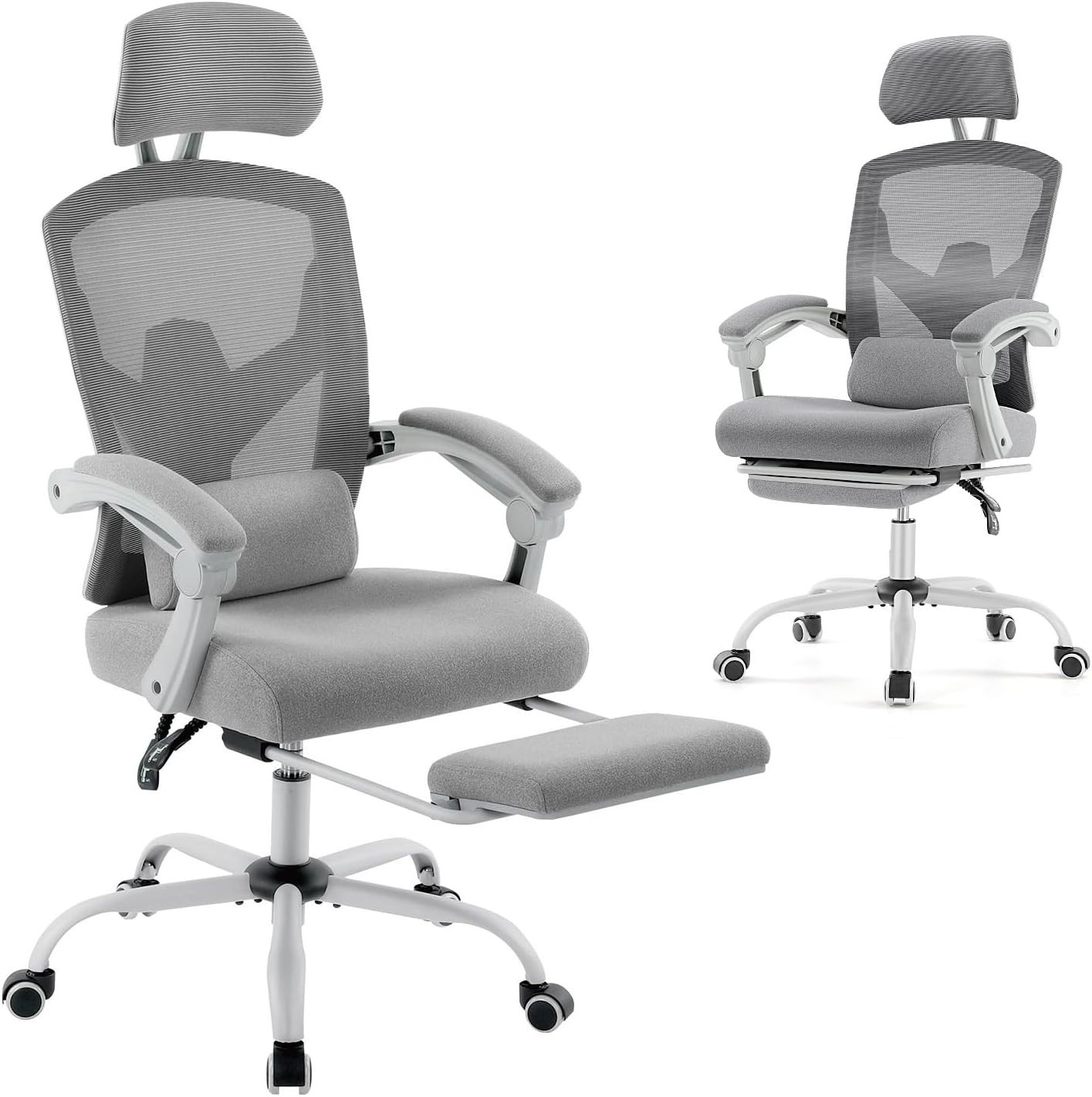 Adjustable Ergonomic Office Chair with Mesh Back & Retractable Footrest - Grey