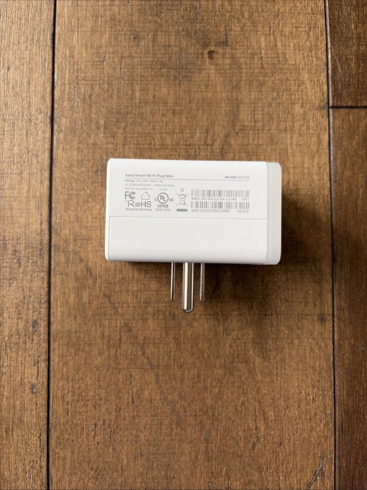 Kasa Smart Wi-fi Mini Plug HS103 EUC Rating 100-120V-60Hz 15A White