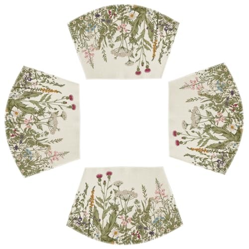Wild Flower Round Table Summer Wedge 12" x 18", Wedge 4 Pcs Off White