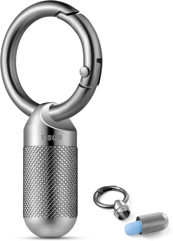 TISUR Keychain Pill Holder, Titanium Small Pill Case Pill Organizer Waterproo